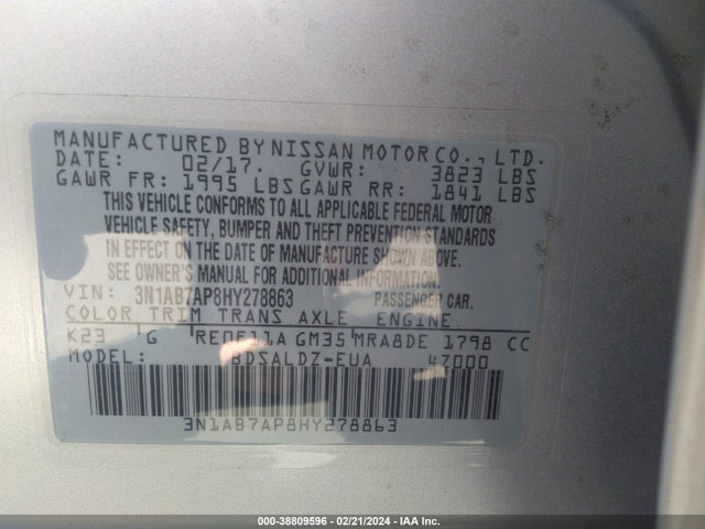 Nissan SENTRA SV 2017 3N1AB7AP8HY278863 Image 9