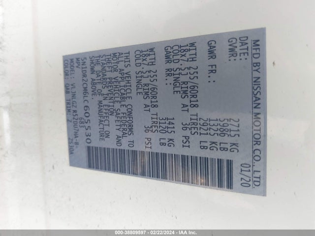Nissan Pathfinder Sl 4wd 2020 5N1DR2CM6LC605530 Image 9