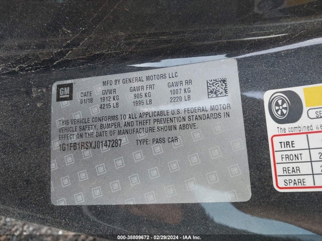 Chevrolet Camaro 1lt 2018 1G1FB1RSXJ0147287 Image 9