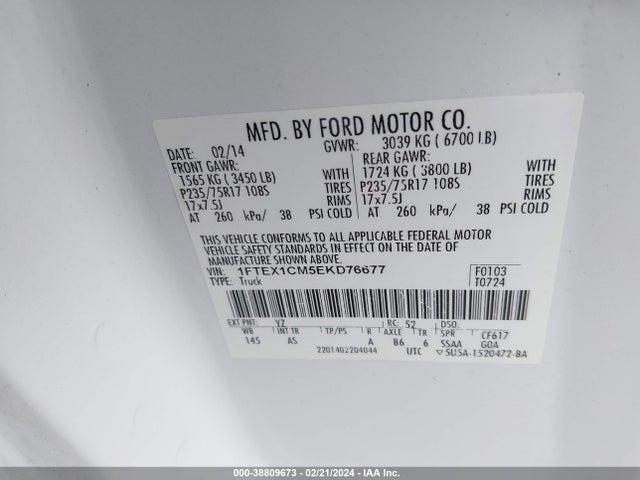 Ford F-150 Xl 2014 1FTEX1CM5EKD76677 Image 9