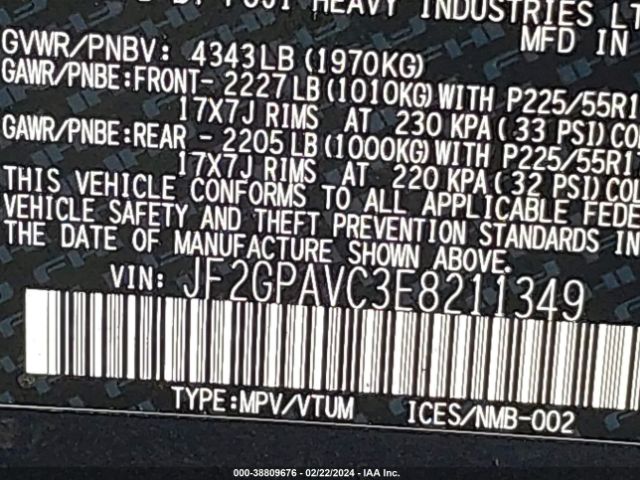 JF2GPAVC3E8211349 Subaru Xv Crosstrek 2.0i Premium