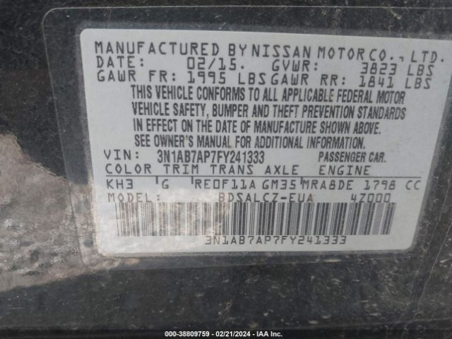 3N1AB7AP7FY241333 Nissan Sentra Fe+ S/s/sl/sr/sv
