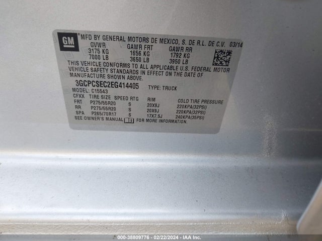 Chevrolet Silverado 1500 1lz 2014 3GCPCSEC2EG414405 Image 9
