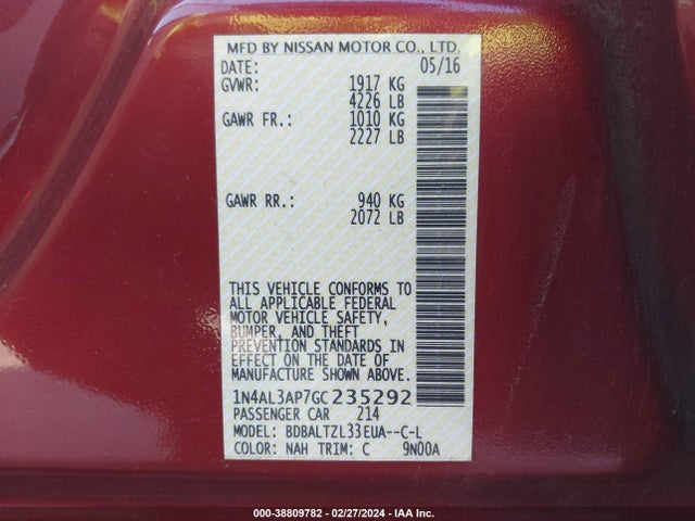 Nissan Altima 2.5 Sl 2016 1N4AL3AP7GC235292 Image 9
