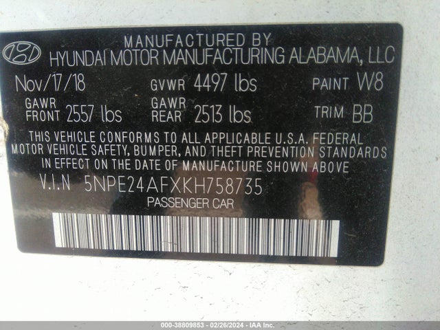 Hyundai SONATA SE 2019 5NPE24AFXKH758735 Image 9