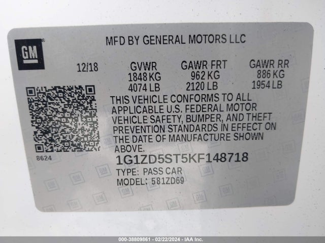 Chevrolet MALIBU LT 2019 1G1ZD5ST5KF148718 Image 9