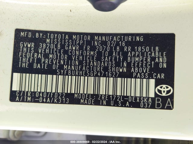 Toyota Corolla S Plus 2016 5YFBURHE5GP471627 Image 9