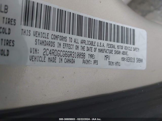 2C4RDGCG6GR310098 Dodge Grand Caravan Sxt
