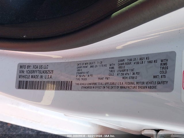 RAM 1500 Big Horn  4x4 5'7 Box 2020 1C6SRFFT6LN362528 Image 9