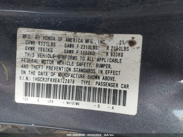Honda Accord Ex-l 2014 1HGCR2F8XEA122878 Image 9