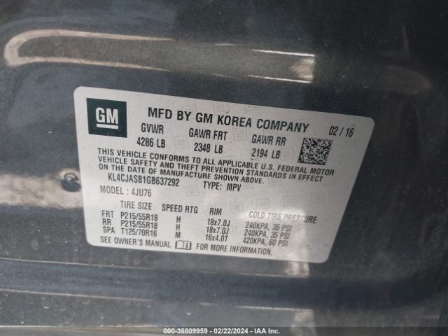 KL4CJASB1GB637292 Buick Encore