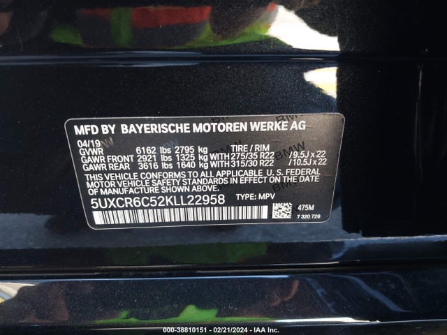 BMW X5 Xdrive40i 2019 5UXCR6C52KLL22958 Image 9