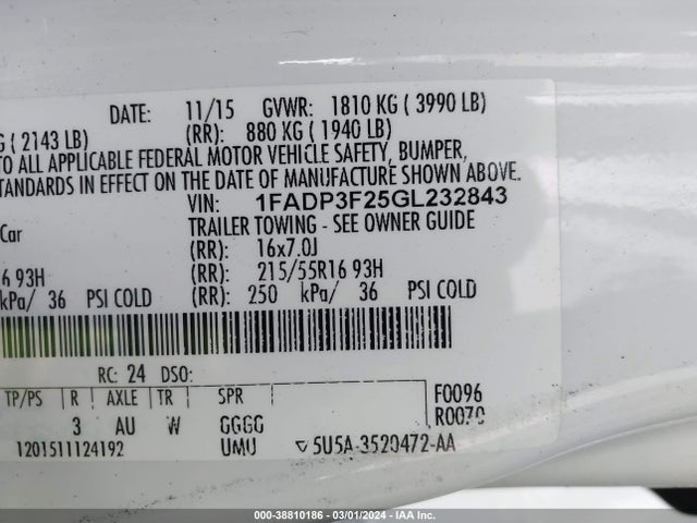 Ford FOCUS SE 2016 1FADP3F25GL232843 Image 9