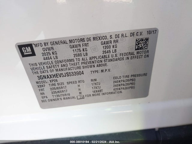 Chevrolet EQUINOX LS 2018 3GNAXHEV5JS533904 Image 9
