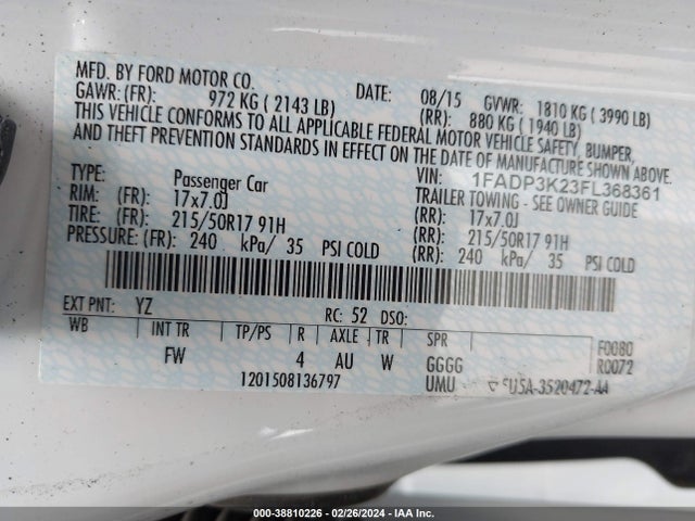 Ford FOCUS SE 2015 1FADP3K23FL368361 Image 9