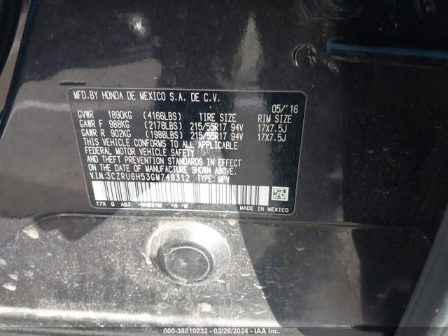 Honda HR-V EX 2016 3CZRU6H53GM749312 Image 9