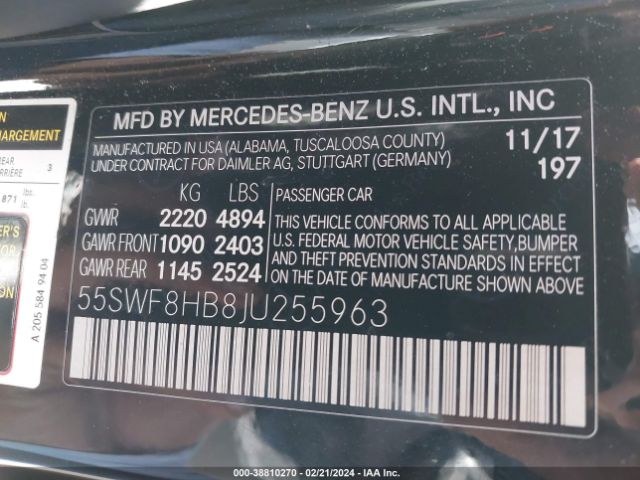 55SWF8HB8JU255963 Mercedes-Benz Amg C 63 S