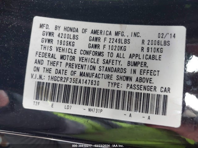 Honda ACCORD LX 2014 1HGCR2F35EA147630 Image 9