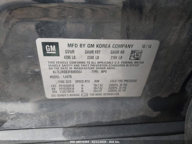 Chevrolet TRAX LTZ 2015 KL7CJNSB3FB065554 Image 9