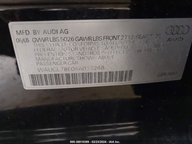 2006 AUDI S4 4.2 VIN: WAUGL78E06A017248