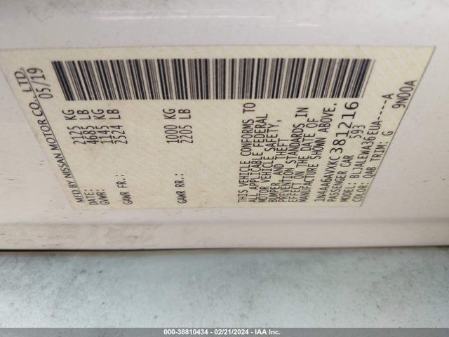 Nissan Maxima 3.5 Sl 2019 1N4AA6AVXKC381216 Image 9