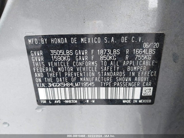Honda FIT EX 2020 3HGGK5H84LM719545 Image 9