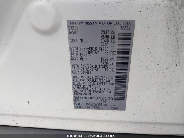 Nissan ROGUE SV 2019 5N1AT2MT3KC843120 Image 9