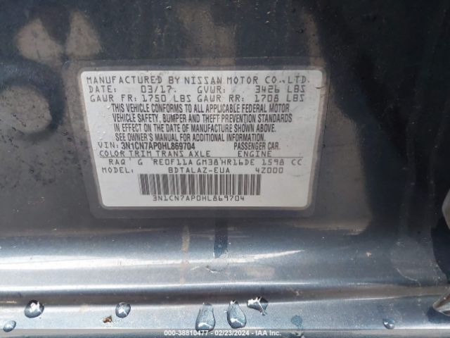 3N1CN7AP0HL869704 Nissan Versa 1.6 S+
