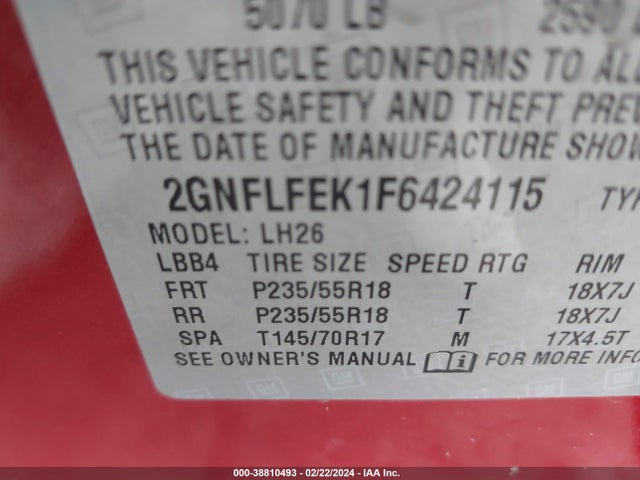 Chevrolet EQUINOX 1LT 2015 2GNFLFEK1F6424115 Image 9