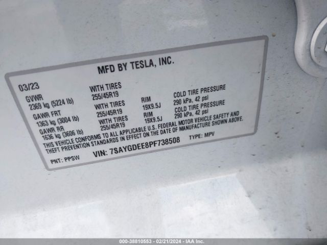 7SAYGDEE8PF738508 Tesla Model Y