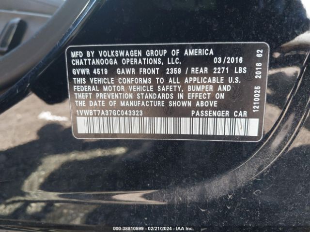 2016 VOLKSWAGEN PASSAT 1VWBT7A37GC043323 Photo 8
