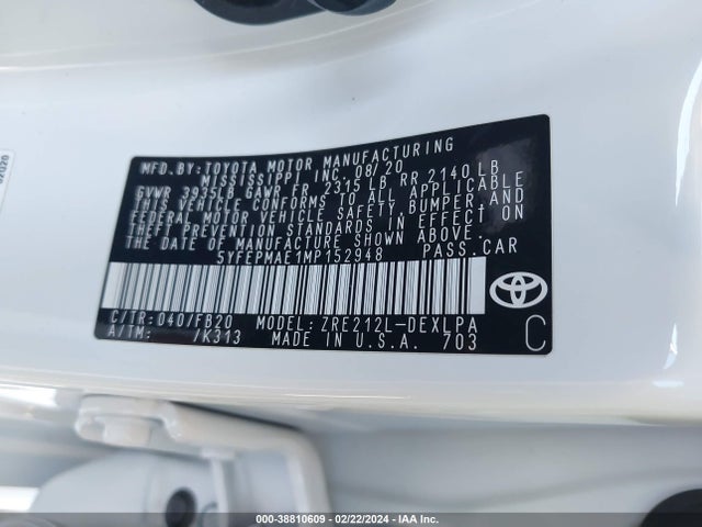 Toyota COROLLA LE 2021 5YFEPMAE1MP152948 Image 9