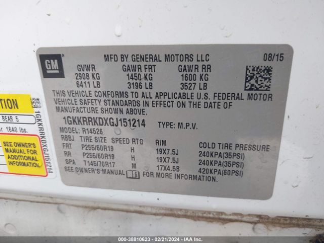 1GKKRRKDXGJ151214 GMC Acadia Slt-1
