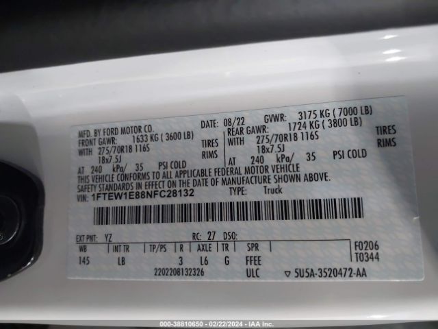1FTEW1E88NFC28132 Ford F-150 Tremor