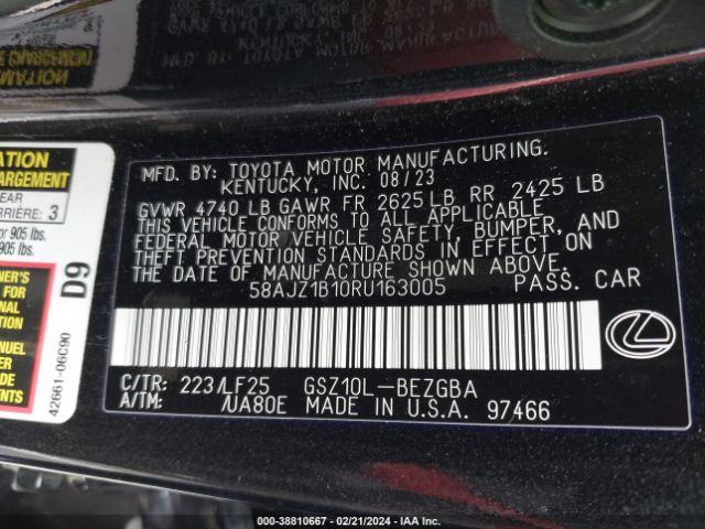 58AJZ1B10RU163005 Lexus Es 350 F Sport Handling