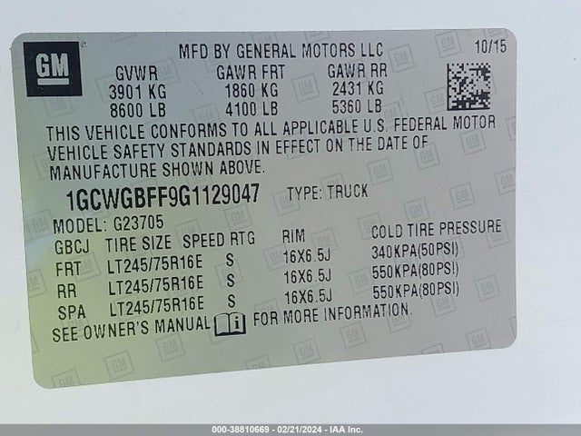 Chevrolet Express 2500 Work Van 2016 1GCWGBFF9G1129047 Image 9
