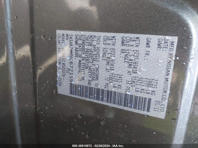 Nissan Pathfinder Sl 2015 5N1AR2MM0FC672159 Image 9