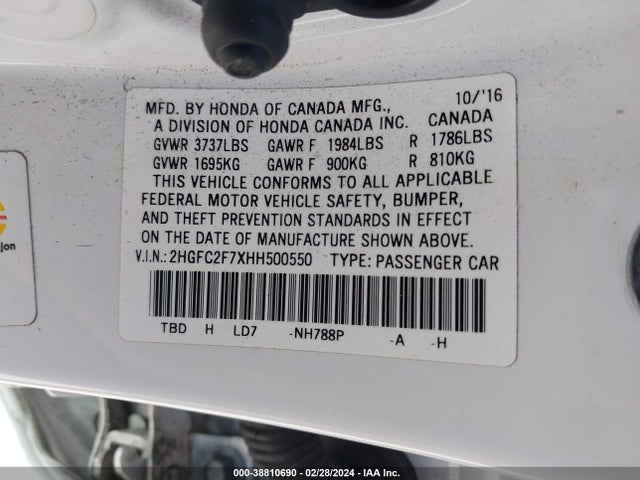Honda CIVIC EX 2017 2HGFC2F7XHH500550 Image 9