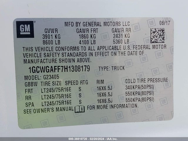 Chevrolet Express 2500 Work Van 2017 1GCWGAFF7H1308179 Image 9