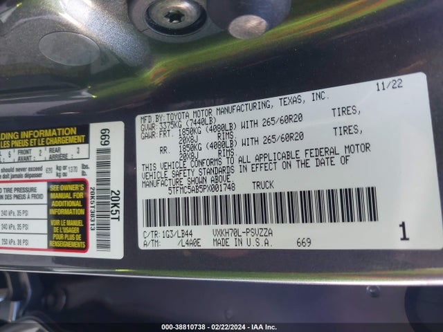 5TFMC5AB5PX001748 Toyota Tundra Hybrid 1794 Edition