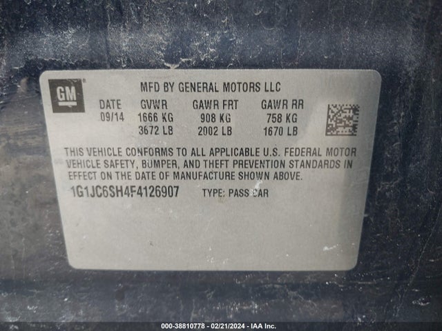 Chevrolet Sonic Lt Auto 2015 1G1JC6SH4F4126907 Image 9