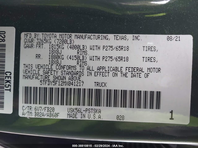 Toyota Tundra Sr5 2021 5TFDY5F12MX041217 Image 9
