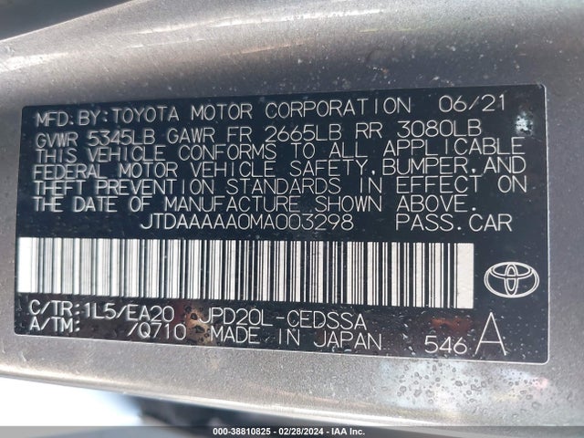 Toyota Mirai Xle 2021 JTDAAAAA0MA003298 Image 9