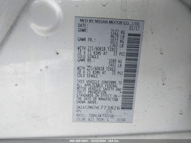 Nissan Rogue Sl 2017 5N1AT2MV7HC773826 Image 9