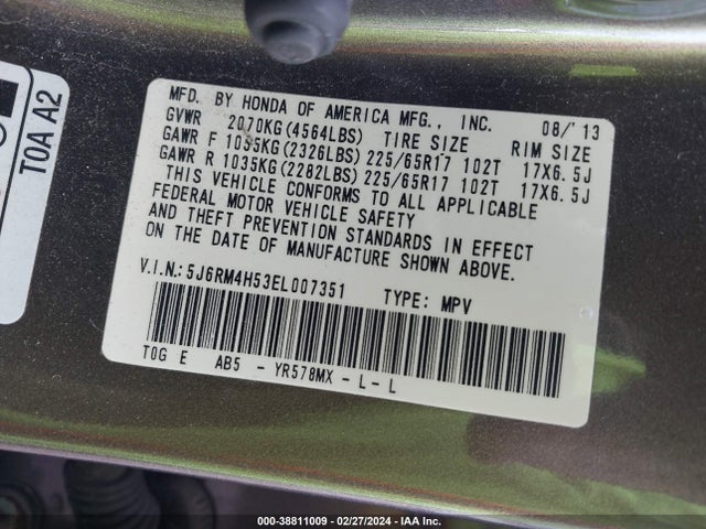 Honda CR-V EX 2014 5J6RM4H53EL007351 Image 9