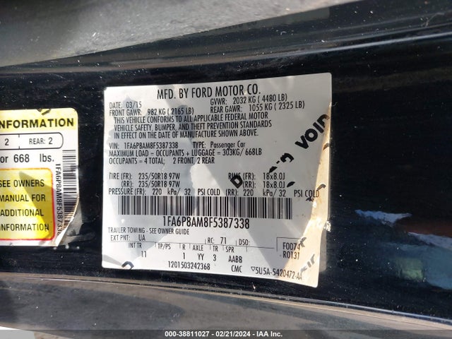 Ford Mustang V6 2015 1FA6P8AM8F5387338 Image 9
