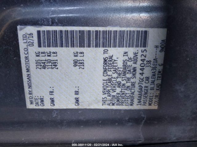 1N4AA6AP7GC440425 Nissan Maxima 3.5 Sl
