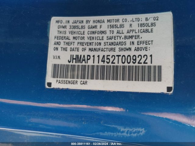 2002 HONDA S2000 JHMAP11452T009221 Photo 8