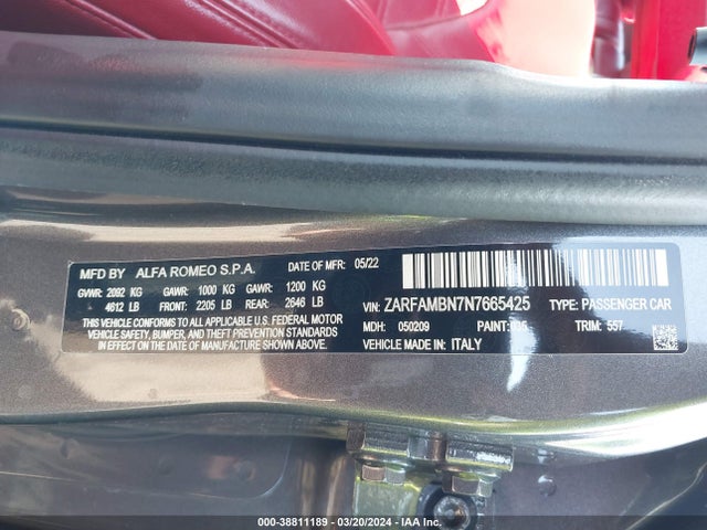 ZARFAMBN7N7665425 Alfa Romeo Giulia Veloce Ti Rwd