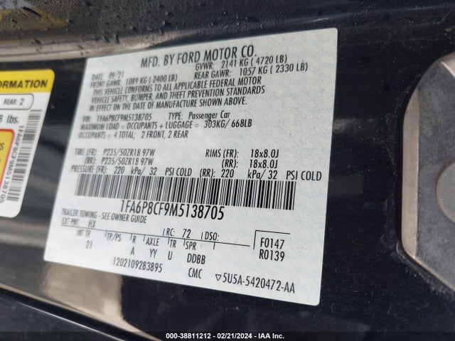 Ford Mustang Gt Fastback 2021 1FA6P8CF9M5138705 Image 9